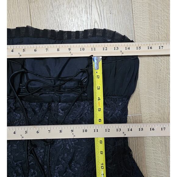 Vtg Y2K Scene Black Lace Strapless Lace Corset Dress Goth Whimsigoth Regency 5/6 - Picture 10 of 16